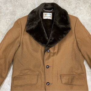 Vintage Lakeland 42 Wool Coat Faux Fur Lining Winter Formal Jacket Brown GUC!!